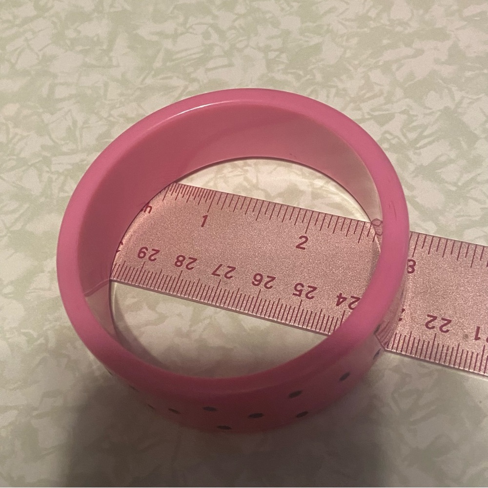 Vintage Pink & Black Polka Dot Plastic Bangle Bracelet #7056 - Picture 3 of 11